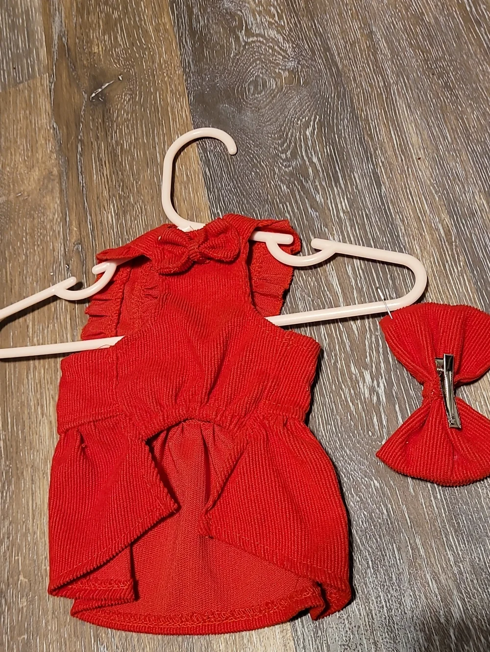 Doggie Dress Red Corduroy With Hair Bow